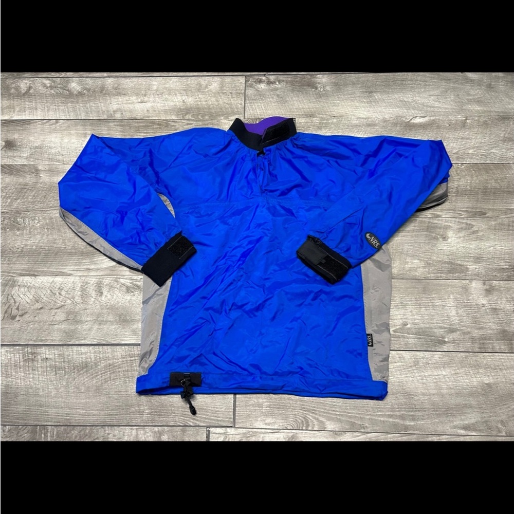 NRS Blue & Gray Nylon Dry Suit Men’s Kayaking Boating Jacket Coat Size Small